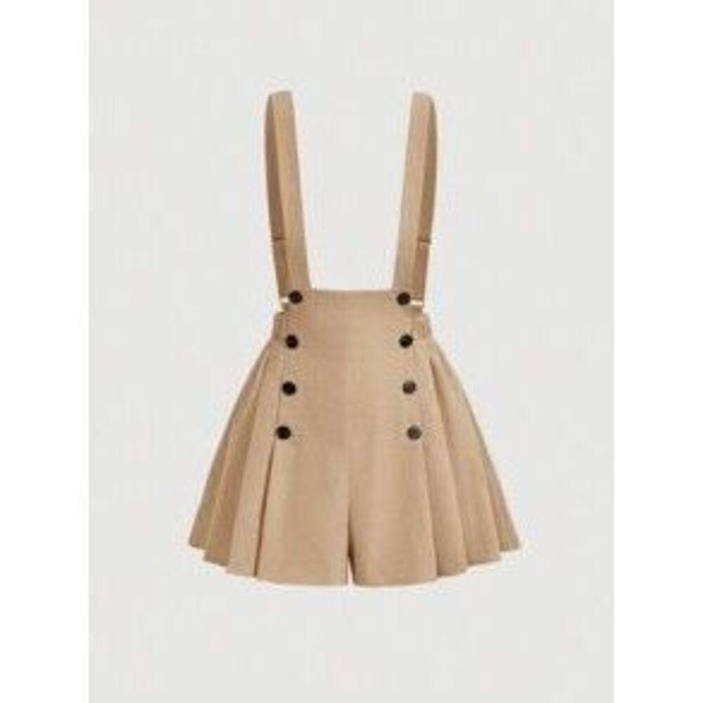 SHEIN MOD Women's Double Buttoned Strap Pleated Skirt